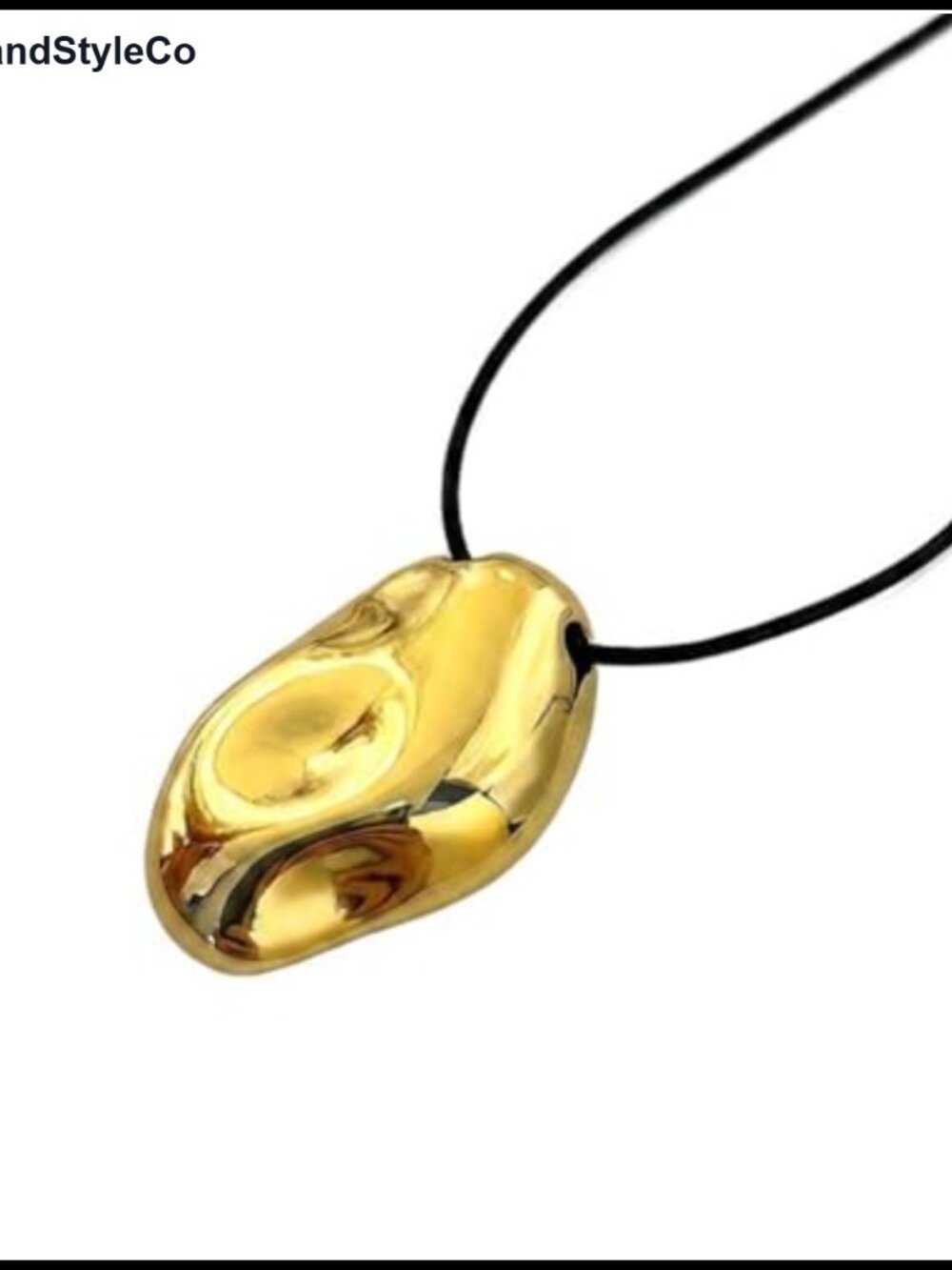 Gold Plated Pebble Pendant Necklace Adjustable Black Cord Minimalist Statement